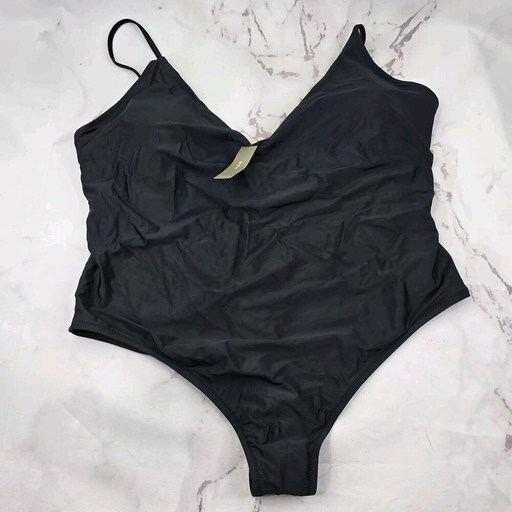 J Crew Swim 22 3X Black One Piece Scoop Neck Spaghetti Bikini Coverage V Neck